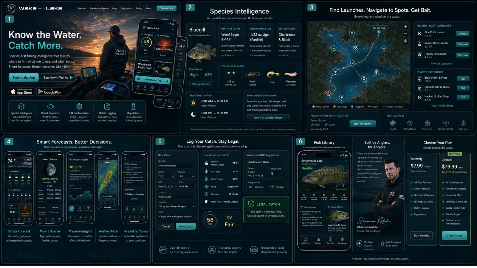 Wake and Lake fishing intelligence app concept