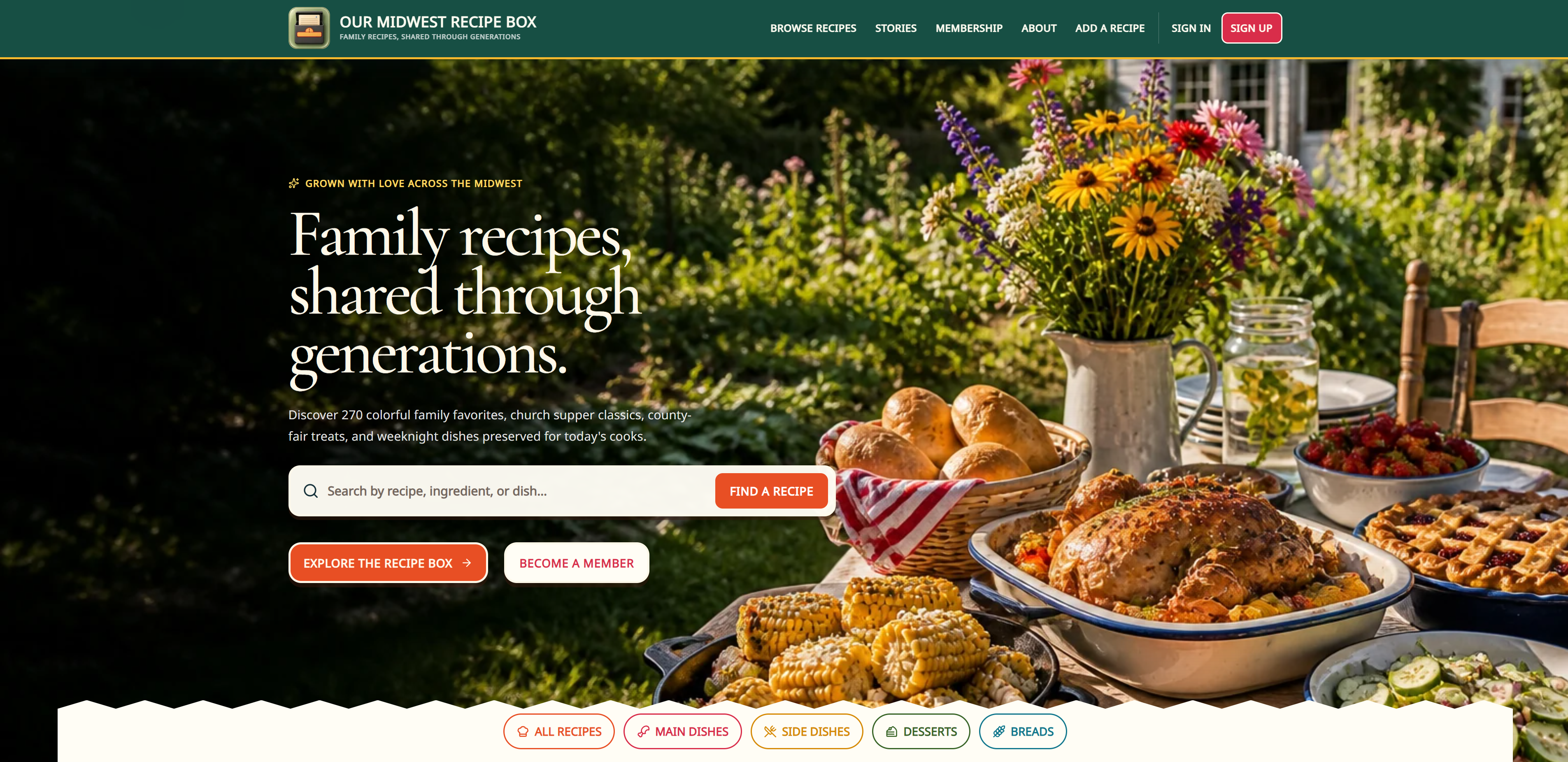 Our Midwest Recipe Box family recipe website homepage