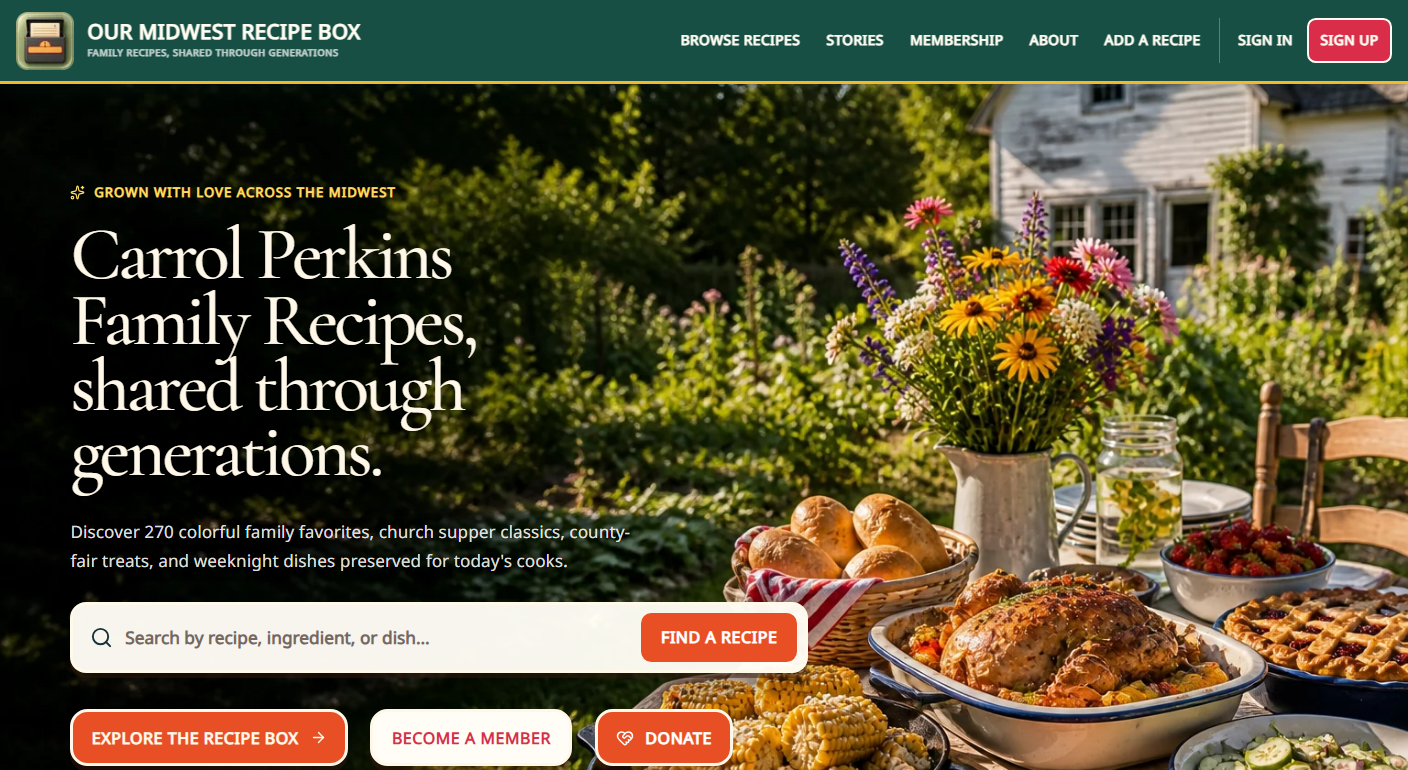 Our Midwest Recipe Box website home page
