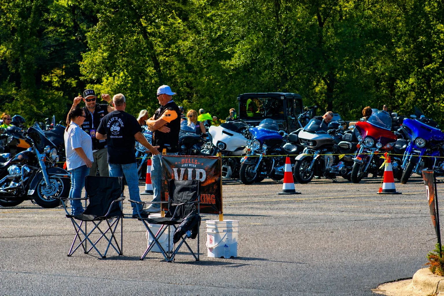 Motorcycles and visitors gathering at Wisconsin Dells Bike Week
