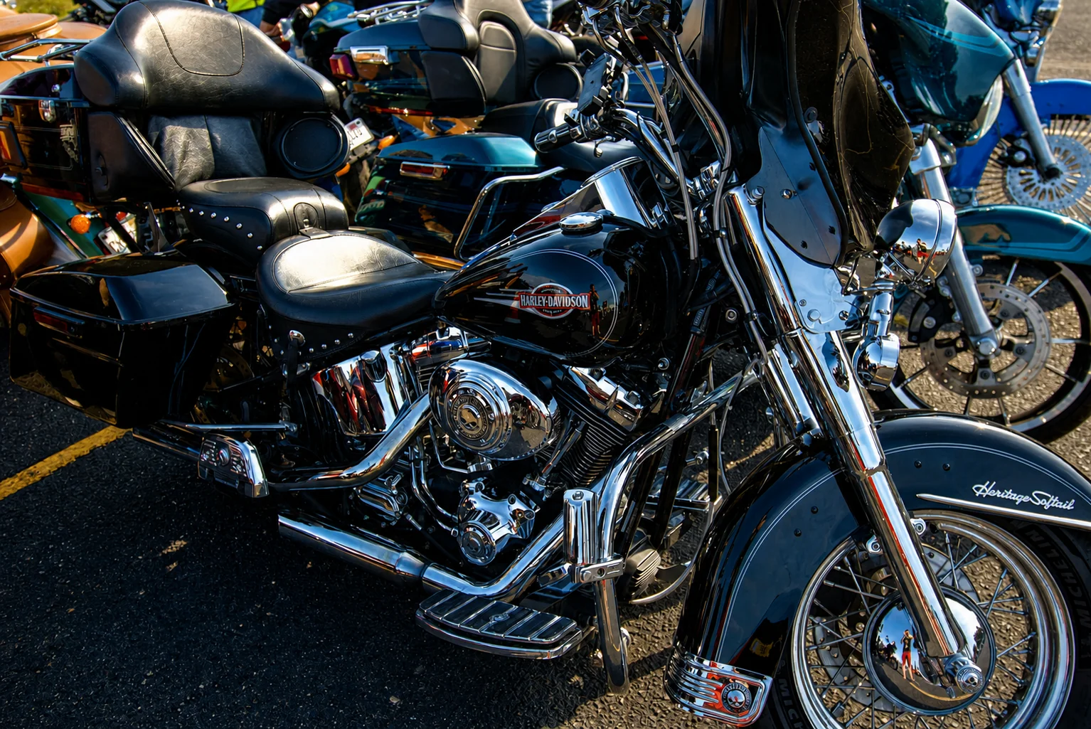 A detailed black touring motorcycle at Bike Week